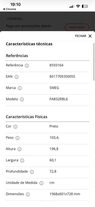 Frigorifico combinado SMEG preto