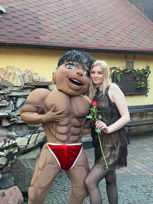 Стіч, ведмедик, панда, горила, привітання Днем народження, стриптизер