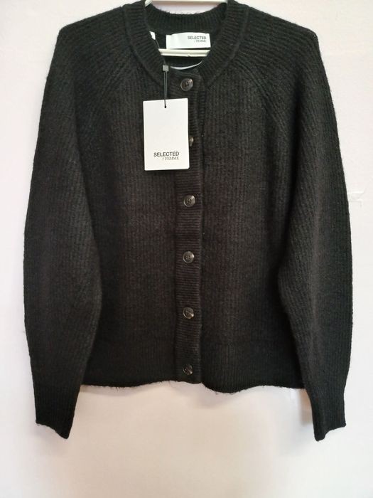 Butelkowy nowoczesny kardigan oversize Selected Femme Wełna!