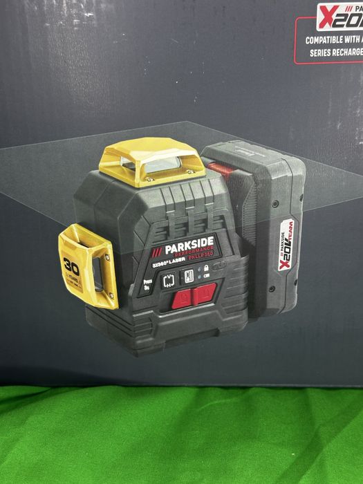 parkside performance poziomica laserowa 20v 3x360° zielony laser z akumulatorem