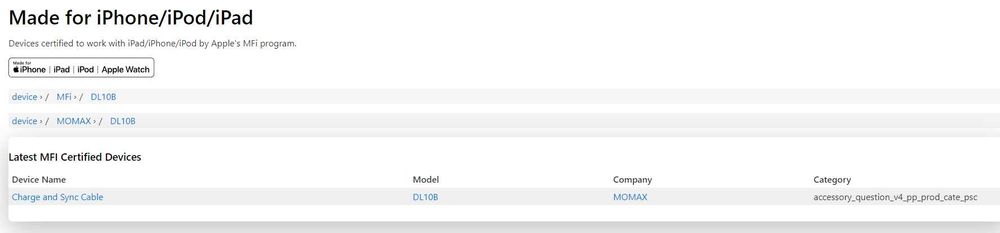 Кабель MoMax  Apple Lightning MFi certified 1,5М