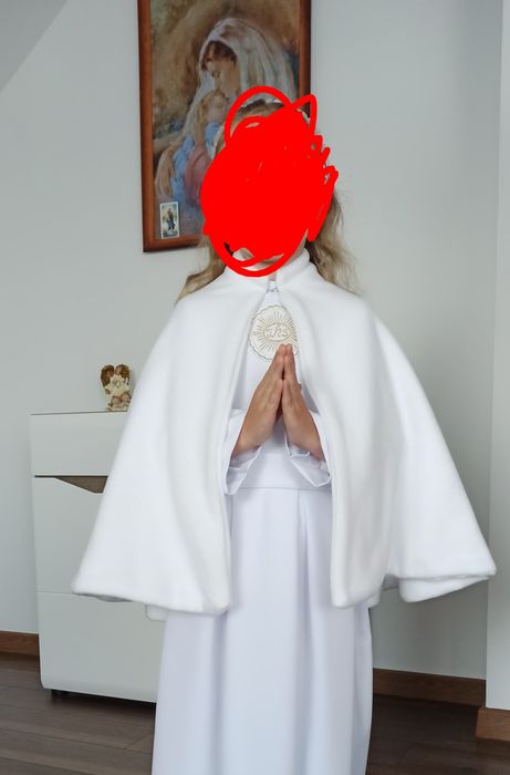 Peleryna z polaru biała komunia