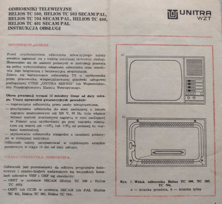 Telewizor Helios TC 500 - instrukcja, schemat