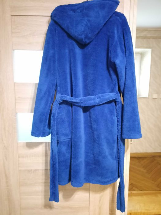 ciepły szafirowy kobaltowy szlafrok damski De Lafense L nowy bez metki