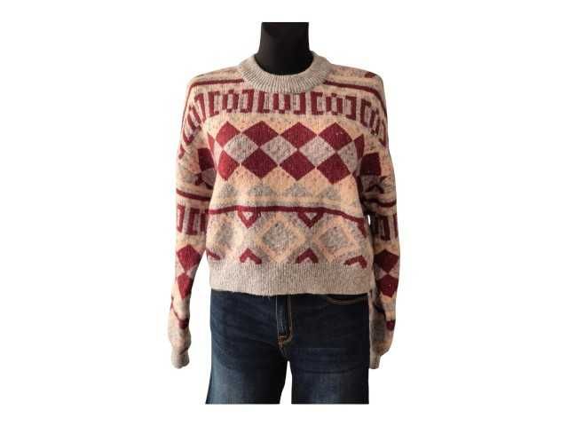 Flattop sweter damski M 38 kolorowy geometryczne wzory pudełkowy fason