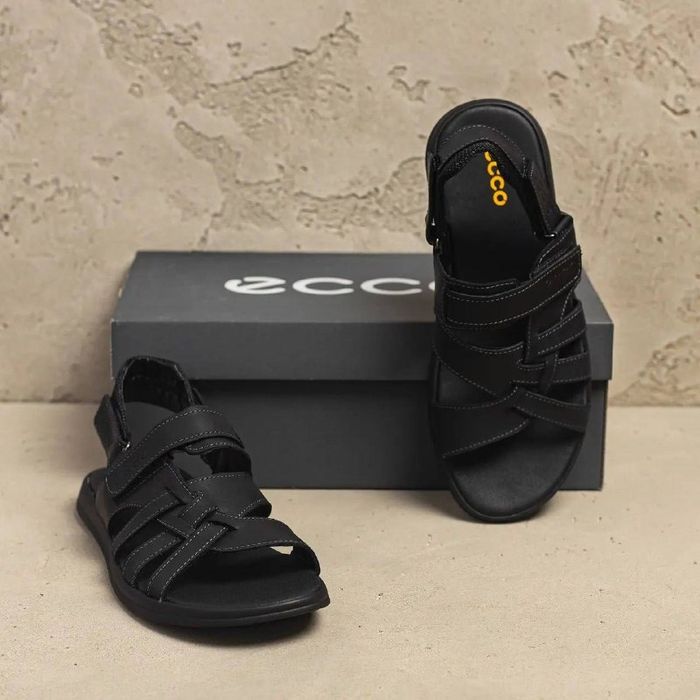 Сандалі чоловічі тапки літні шкіряні ECCO black 40-45р сланці з натуральної шкіри босоніжки