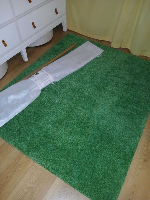 Ikea SKOGSDUVA Dywan z długim włosiem, zielony, 133x160 cm