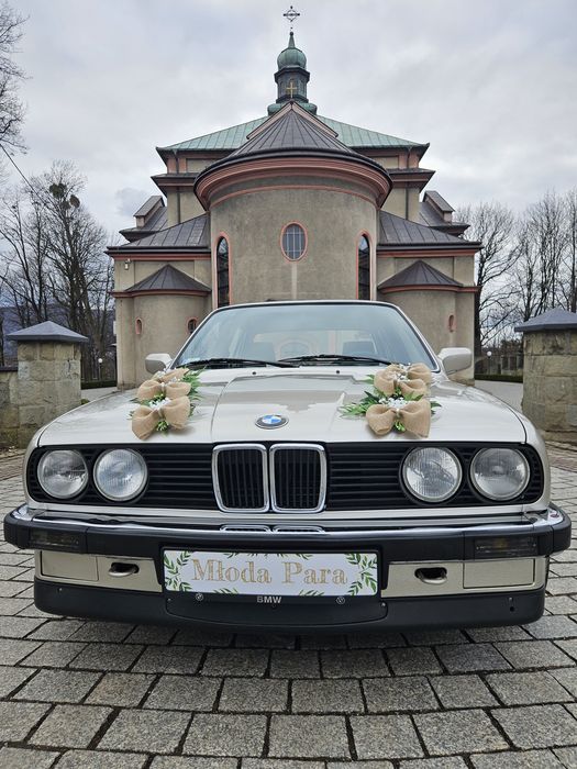 Auto do ślubu szampańskie BMW E30 325i 1987 — klasyk, dekoracja w cenie, Śląsk/Małopolska