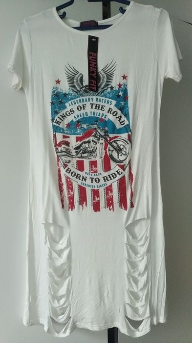 Nowa biała bluzka t-shirt z dziurami Funky Fit S M