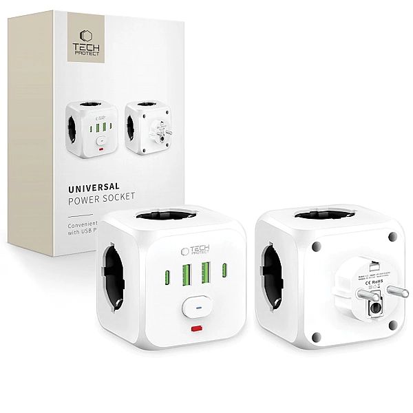 Tech-Protect Pcl3X4 Power Socket 2 Usb & 2 Type-C & 3 Socket White