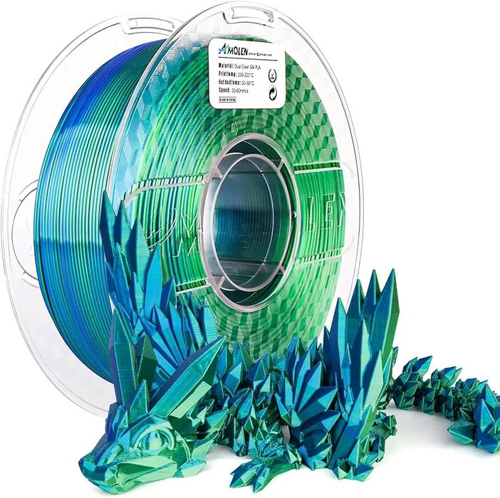 Filament do drukarek 3D AMOLEN Silk PLA, 1kg dwukolorowy, niebiesko-zielony, 1,75 mm