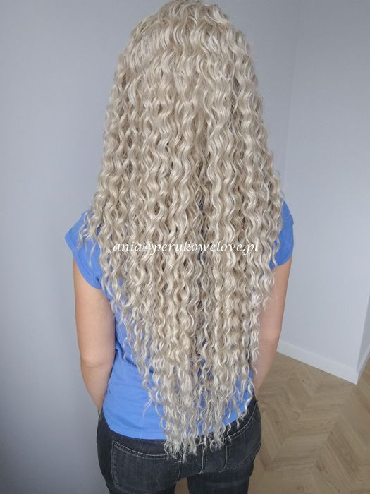 Peruka lace front jasny blond afro loki włosy jak naturalne na codzień