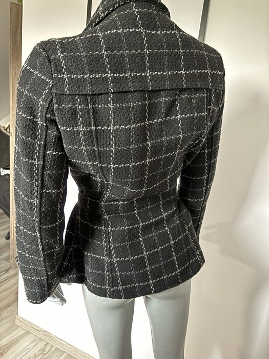 Czarny płaszcz w kratę rozmiar M/L wełniany peacoat