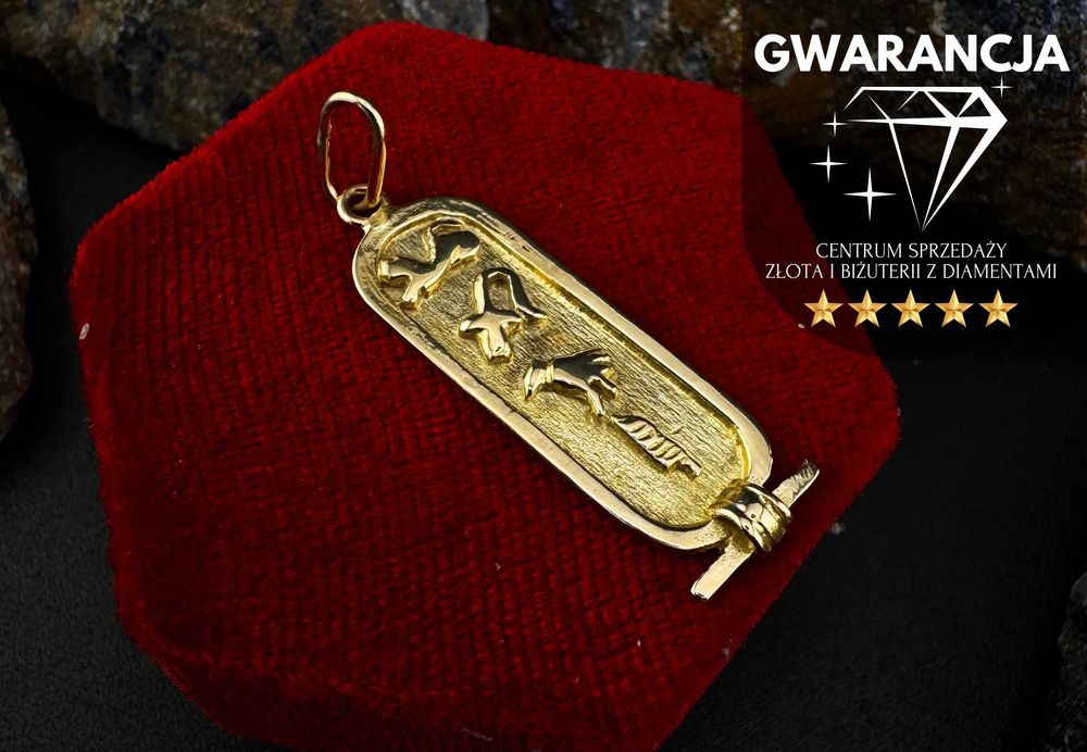 Złota Zawieszka  Motyw Egipski Hieroglify próba 585 waga 2.60g (S)