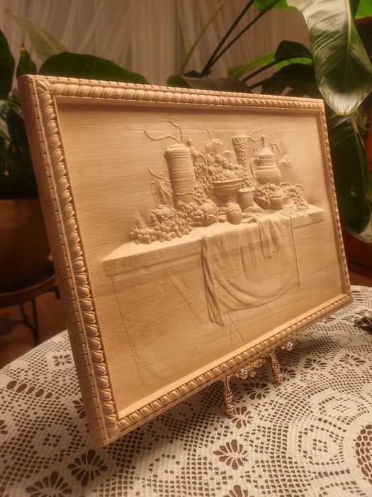 Dekoracyjny panel „Uczta Bachusa – Martwa Natura” Relief, płaskorzeźba