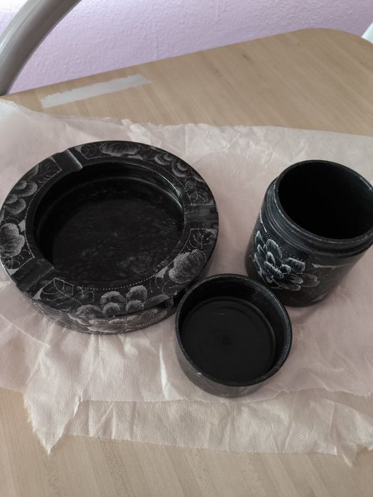 Cinzeiro + caixa para cigarros, vintage, de mármore