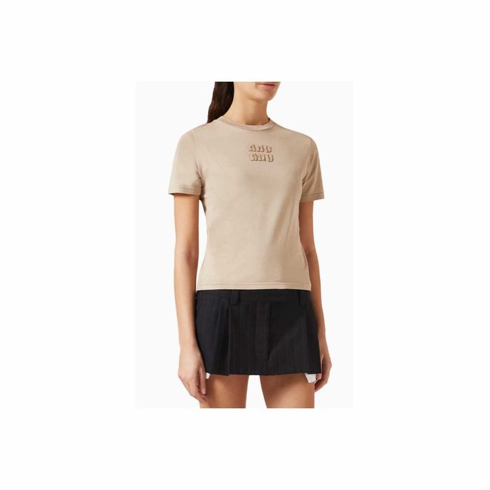 Футболка Miu Miu Logo-Embroidered T-shirt Neutral