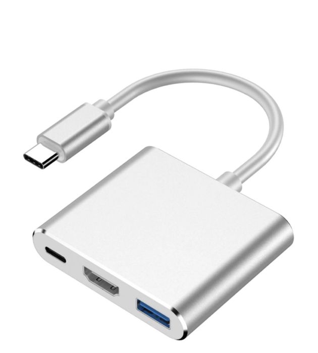 Hub адаптер 4K Type-C to HD Device 3 в 1 (HDMI+USB3.0+Type-C) Silver