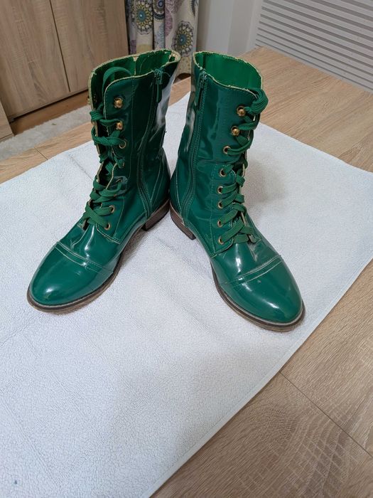 Buty Glany Zielone Lakierowane