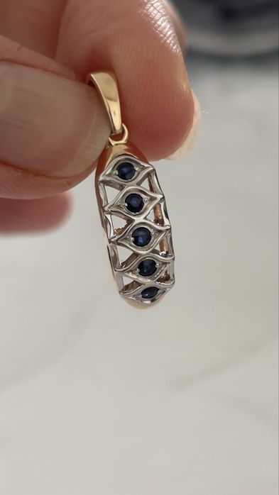 Oryginalny wisiorek z złota 585° z naturalnymi szafirami 0,15ct.
