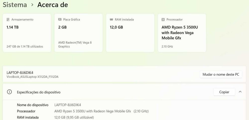 Portátil ASUS VivoBook 15 - 1.14 TB Armazenamento - 12 GB RAM