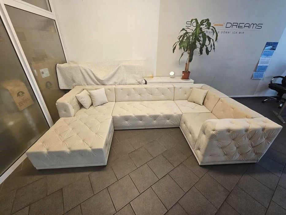 CHESTERFIELD sofa narożnik kanapa narożna beżowa OGROMNY wielki XXL