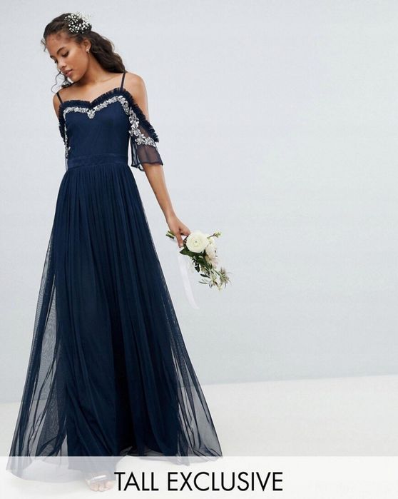 Nowa elegancka maxi tiulowa sukienka cekiny tiul na ramiączkach asos