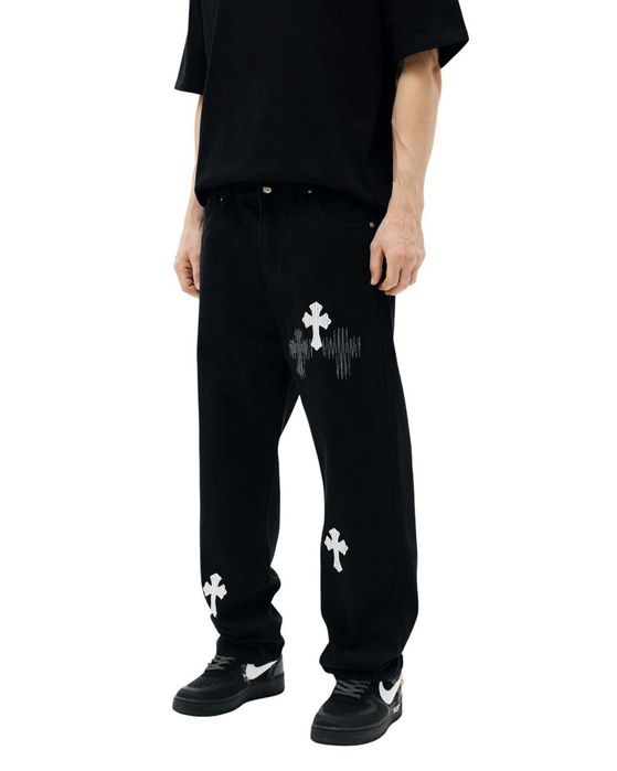 Джинси Chrome Hearts Jeans with White and Black Cross Black CH130-BK