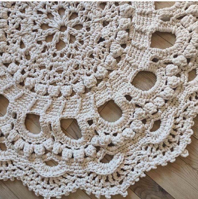 Dywan ze sznurka ciężki gruby 135cm ECRU efekt 3d Hand Made