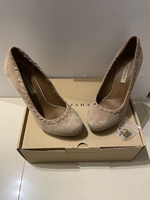 Zara buty nude bezowe skórzane boho 37