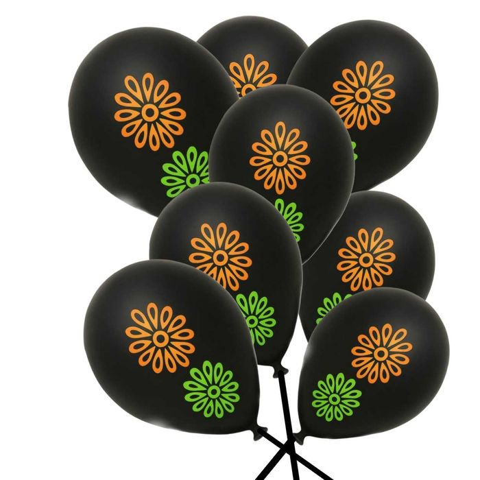 Воздушные шарики черные с рисунком в наборе 8 штук