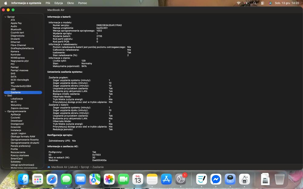 MacBook Air M1 2020 8gb/256gb 13,3' 94% baterii