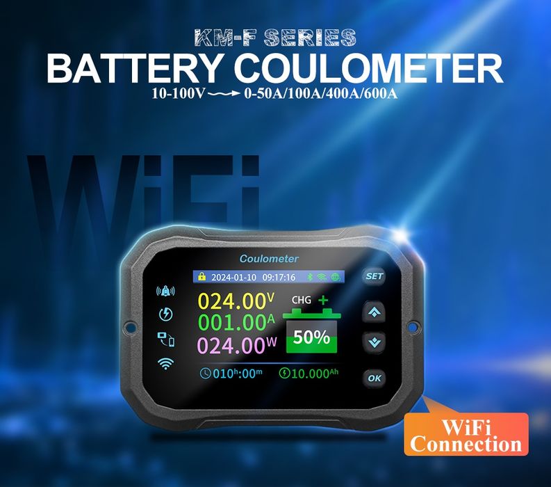 Monitor de Bateria JUNTEK KM110F – Wi-Fi, Detecção Bidirecional, 100 V
