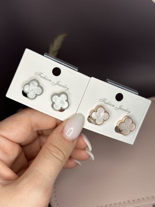 Сережки , серьги, медзолото, клевер,конюшина, трендові прикраси,сталь