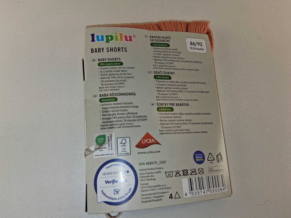 A136 Lupilu Baby Shorts Organic Cotton Spodenki Niemowlęce 86/92