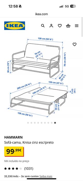 Sofá-Cama Dobrável HAMMARN IKEA – Compacto, Confortável e Prático!