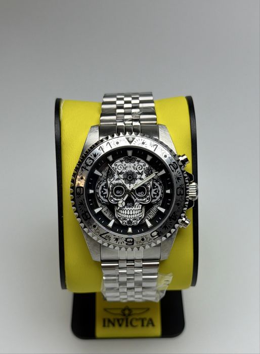 Invicta 48950, сріблястий вінтажний годинник, годинник скелетон