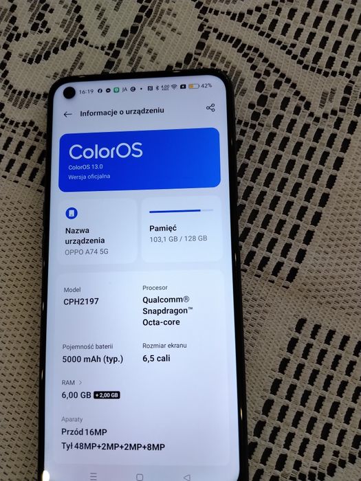 Telefon komórkowy OppoA74 5G 128GB