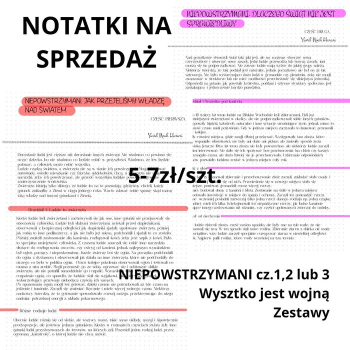 Notatki na sprzedaż 5-7zł