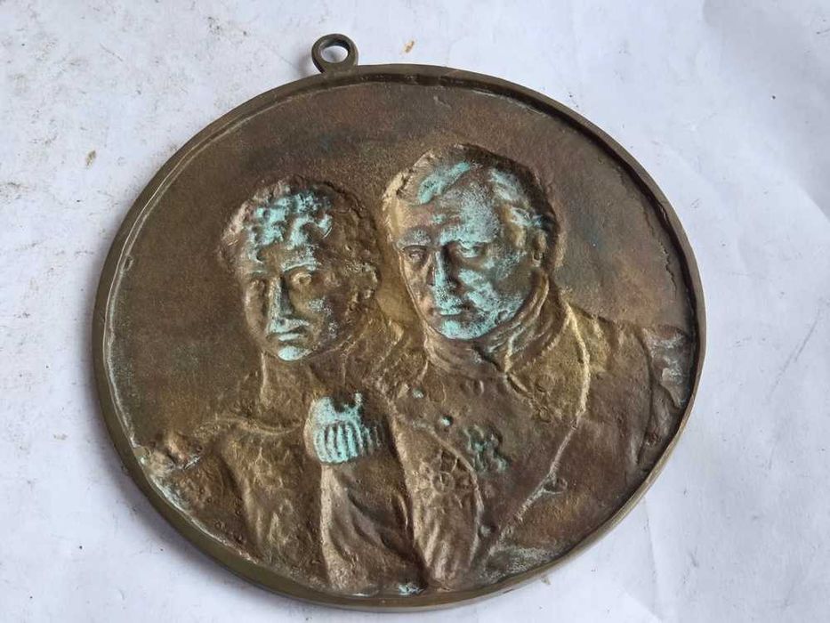 Stara plakieta Napoleon Bonaparte Książę Józef Poniatowski sygnowana 16 cm