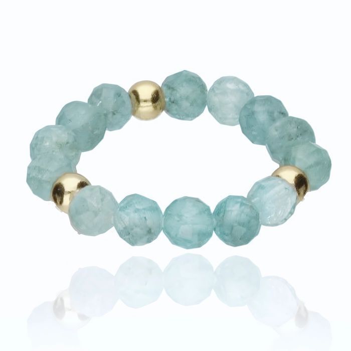 Pierścionek Na Gumce Fasetowane Koraliki Apatyt Kulki Srebro Yl27-Ring