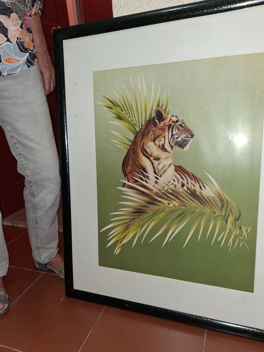 Quadro tigre serigrafia com moldura grande