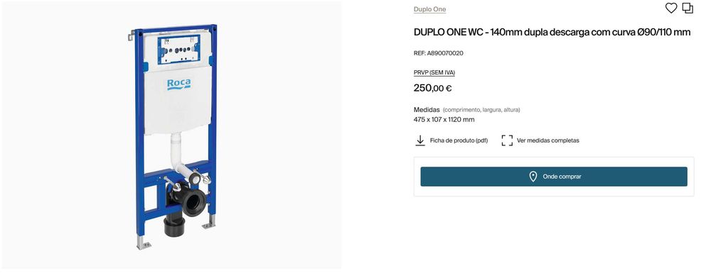 Depósito sanita de parede ROCA Duplo One WC e placa de acionamento