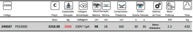 PSS3000 Elevador de Tesoura Móvel 220V 1Cv novo