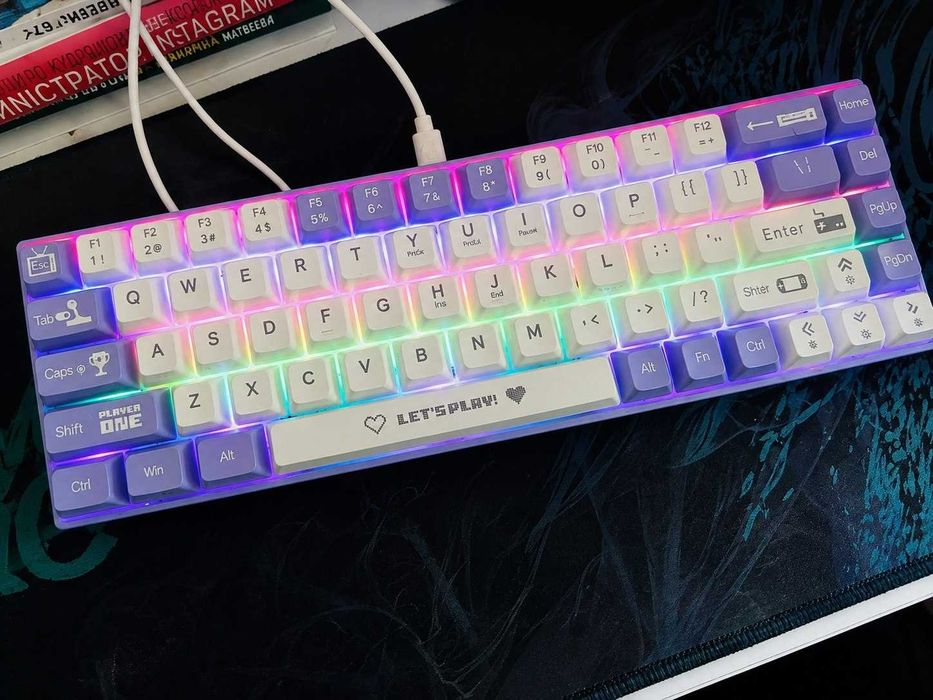 Механічна клавіатура Ajazz 65% RGB, біло-фіолетова, б/у