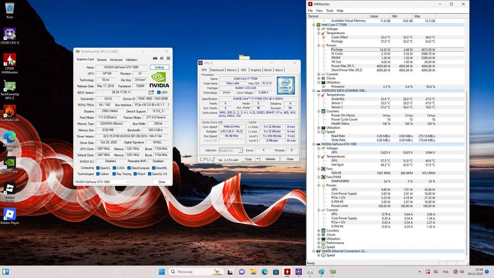 Komputer Intel I7 7700K 4.2GHz 16GB DDR4 GTX 1080 8GB