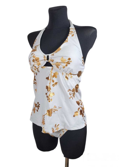 Nowy biały strój kostium kąpielowy bikini 36,S tankini złoty nadruk