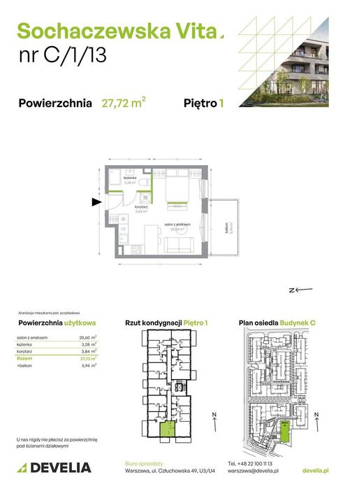1-pokojowe mieszkanie 27m2 + balkon