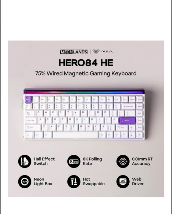 грова Клавіатура AULA HERO 84 HE White-purple