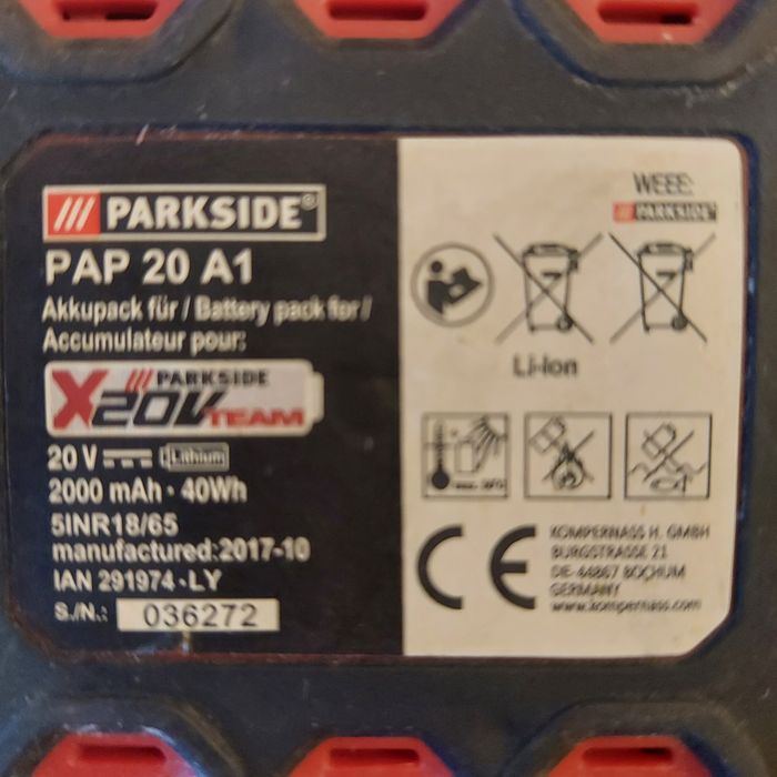 Akumulator Parkside 20v 9ah